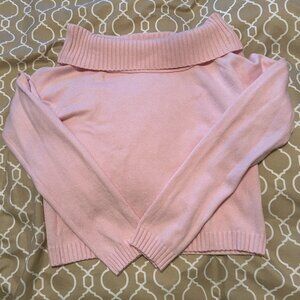 Off The Shoulder Sweater - Long Sleeve - Pink - Small